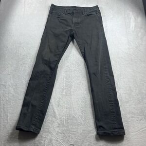 UNIQLO Selvedge Denim Jean Men 32x29* Slim Straight Black Stretch Denim Low Rise